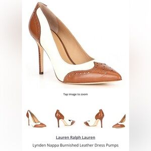 NEW Women Lauren RALPH LAUREN Lynden Nappa Leather brown & white stilettos Sz 8